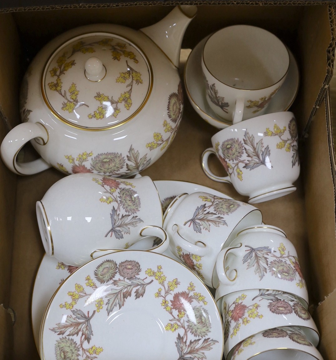 A Wedgwood Lichfield pattern part tea set and a T.Goode and co for Hammersley floral part tea set